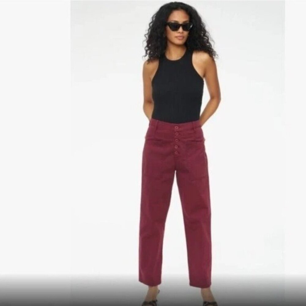 Pistola X Revolve Tammy High Rise Trouser Merlot Burgundy Exposed Button Fly 30